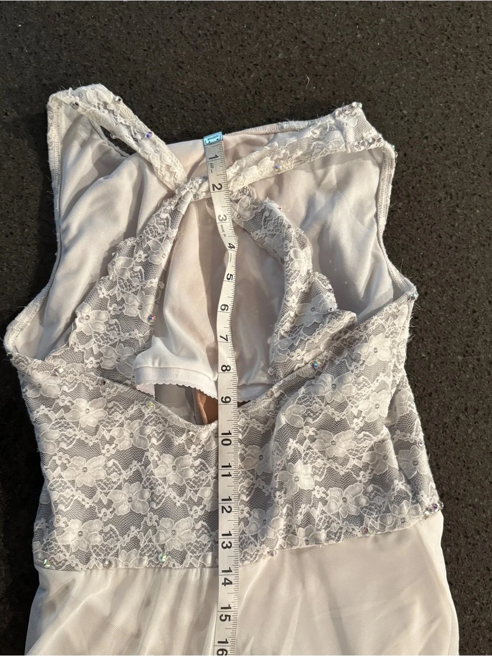 balera White Lace Bodice Sheer Mesh Prom Dress